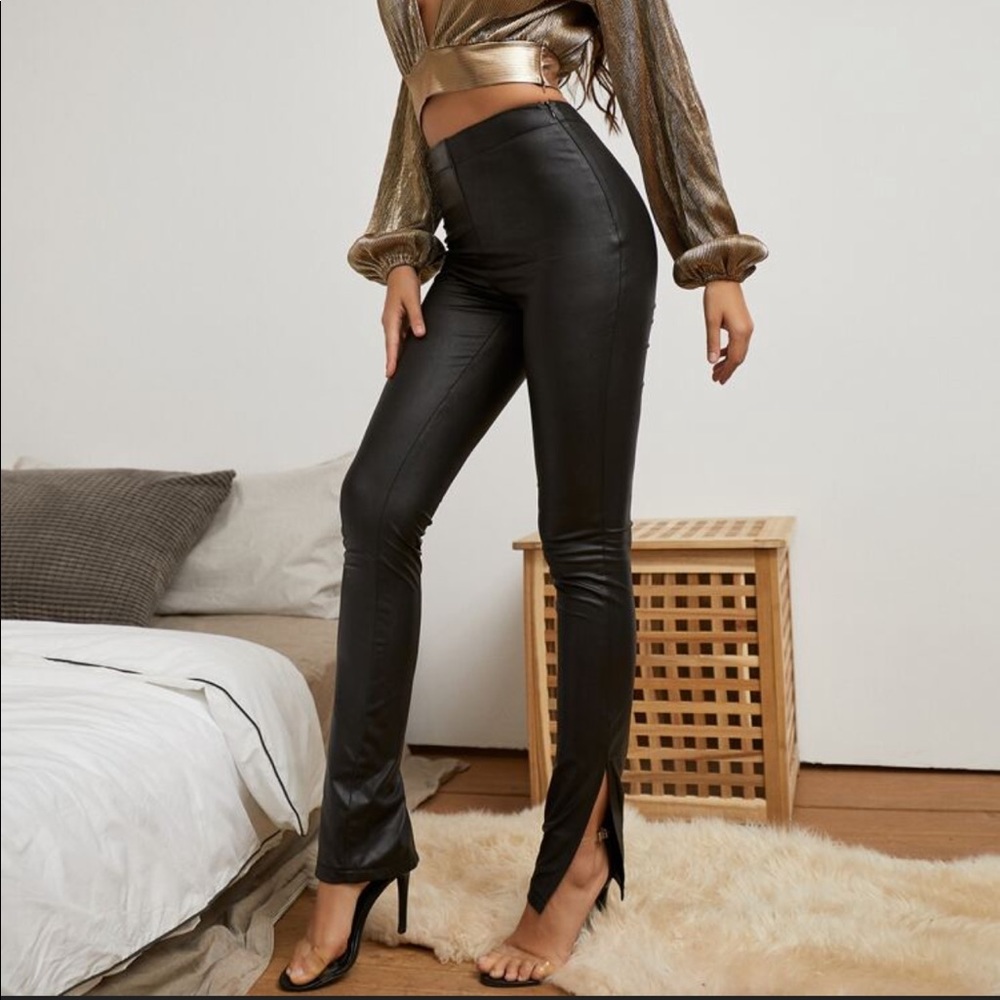 Black Leather Slit Hem Pants SZ S